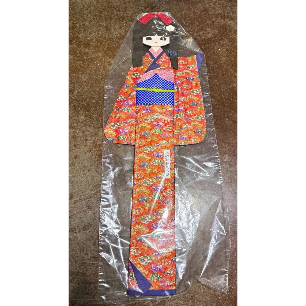 Vintage Japanese Washi Paper Doll 47" Large Kimono Geisha Folk Art Wall Hanging